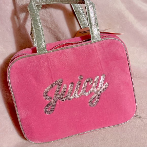 Juicy Couture Handbags - Juicy Couture Pink Velour Square Travel Cosmetic Bag